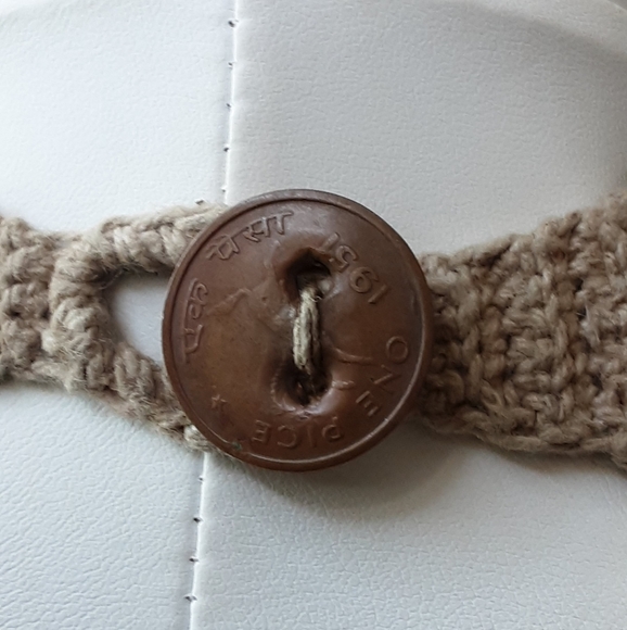 Monies Style Beaded Multi-Strand Macrame 1 Pice India Coin Necklace 20" - Vtg - Picture 8 of 10